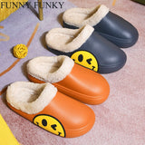 FUNNY FUNKY 2021 Winter Women's Shoes EVA Faux Fur Non-slip Sole Fleece Sock Smiley Face Slipper Shoes For Women Couple Sandals