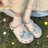 Woman Beach Slipper Cute Cartoon Flower Deco for Hole Shoes Antislip Thicken Shoes for Women 2021 Flat Garden DIY Croc Slippers