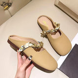kamames Women's Shoes 2023 Women's Slippers New Slippers Solid Color Metal Decorative Bottom Heel Square Heel Ladies Slippers