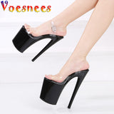 kamames European And American Fashion New Extreme High 20CM Pole Dance Shoes Model Sexy Walk Show Transparent High-heeled Sandals Women