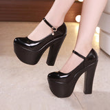kamames Catwalk Model Catwalk Shoes Female Super High Heels 15Cm Thick Heel Waterproof Platform Round Head Nightclub Single Shoe Girl