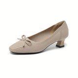 Chic Women's Bowknot Block Heels - Comfort Mid Heel, Square Toe, All-Season Elegance & Versatility