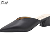 kamames Summer Fashion Women Pointed Toe Slipper Nude White Square Low Heels Outsides Ladies Slides Luxury Brand Beach Mules Shoes