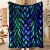 1pc Tri-Color Dragon Scale Print Flannel Throw Blanket - Soft, Warm & Cozy for Couch, Bed, Office, and Travel - Versatile All-Season Gift