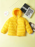 Kid's Solid Color Hooded Padded Jacket, Light-weight Warm Zip Up Coat, Boy's Clothes For Winter Outdoor, As Gift