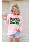 Merry & Bright Sequin Christmas Sweatshirt for Women - Casual Crew Neck Pullover with Festive Lettering, Soft Cotton Blend, Machine Washable