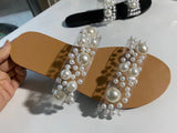 kamames ZAR 2022 Summer New Women's Shoes With Girly Beach Shoes Casual Flat Pearl Slippers For Women's Outer Wear Luxury Plus Size 43