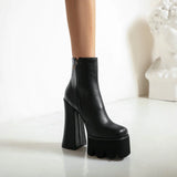 kamames Style Women Boots 15cm Super High Heel Women Ankle Boots Fashion Platform Square Heel Zip Boots Autumn Winter Woman Shoes