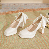 kamames kamames Mary Jane Sequins Thick Heel Square Head Waterproof Platform High Heels Versatile One Word Buckle Single Shoes Not Tired Feet Female