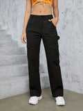 Womens High-Waist Cargo Pants - Loose-Fit, Wide-Leg Design with Flap Pockets - Casual Sporty Jeans for Activewear