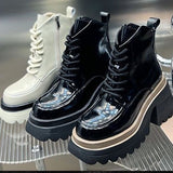 kamames Spring Leather Shoes Women's Dark Bear Ankle Boots Youth Girl Panda Booties Woman Heart Lace Up Low Heels Waterproof Boots