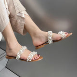 kamames ZAR 2022 Summer New Women's Shoes With Girly Beach Shoes Casual Flat Pearl Slippers For Women's Outer Wear Luxury Plus Size 43