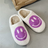 FUNNY FUNKY 2021 Winter Women's Shoes New Purple Happy Face Decor Fluffy Faux Fur Smiley Shoes for Women House Female Slippers