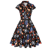 kamames Women Vintage Party Christmas Dress Black Holiday Summer Pinup 2XL Pin Up Print Retro 50s 60s Rockabilly Sundress Vestidos