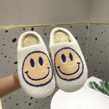 Shoe for Woman 2021 Happy Face Slippers of Curly Fluffy Fur Plush Sock Smile Embroidery Indoor Slip-on Flats