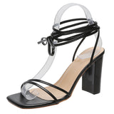 kamames kamames Summer Women's Shoes With Sexy Square Head Straps, Stilettos, High Heels, Cross-Strapped Sandals