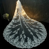 kamames Luxury Long Bridal Veil White Ivory Wedding Veils With Comb Lace Edge Applique Elegant Cathedral Length Wedding Accessories