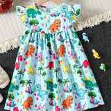 Girls Adorable Dino Graphic Flutter Sleeve Dress - Perfect for Summer Parties & Outdoor Fun - A Delightful Gift Option