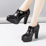 kamames Mouth Single Shoes Thick Heel Waterproof Platform 2023 Autumn And Winter New Lacquer Leather Color High Heel Large Size Work Shoes
