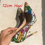 kamames Woman Shoes Pointed Toe High Heels Colourful Snake Print Stilettos 12 cm 10 cm 8 cm Wedding Shoes Girls QP049 ROVICIYA