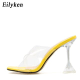 kamames Green Orange PVC Transparent Crystal Spike High Heels Jelly Woman Slippers Street Style Open Toe Sandals Slides Shoes