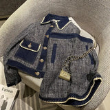 Two Piece Dress Sets Short Tweed Jacket Chic Lapel Denim Coat Womens Outifits Spring Autumn Mini Skirts Jeans Y2k 231027