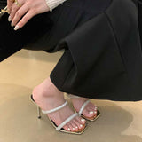 kamames kamames Slippers Women's 2024 Summer New Style Square Head Diamond Shoes Fashion Trend To Wear One-Word Slippers
