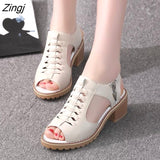 kamames Women's Sandals Square heel Summer Shoes Peep Toe zip gladiator sandals women zip platform sandals