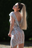 kamames Sparkle See Through Sheer Sequin Dress - Silver