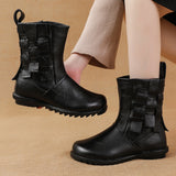 kamames kamames And Winter New Cowhide Flat-Soled Martin Boots Leisure Simple Leather Boots Comfortable Warm Women's Cotton-Padded Shoes