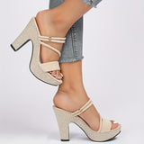 Women's Chunky Heeled Sandals, Open Toe Slip On Platform High Heels, All-Match Slingback Sandals