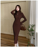 kamames kamames Sweater Dress, Autumn And Winter Dress, Knee-Length Overcoat, Medium-Length Bottom-Bottomed Knitted Hip Dress