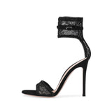 kamames Black Gold Sexy Net Cloth Lace Super High Heels Sandals Large Size Fashion Women's Shoes