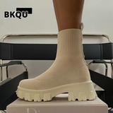kamames 2022 spring New Couple Socks Shoes Women Thick-soled Casual Large Size Net Red Knitted Short Boots Women platform boots