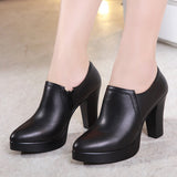 kamames Mouth Black Single Shoes Women's 2023 Autumn New Style Thick Heels Large Size 40-43 High Heels