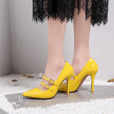 kamames SGESVIER Fashion Pointed Toe Solid High Heel Shoes Nightclub Women's Pumps Thin Heel Buckle Wedding Party Shoes Size 30-47 OX293