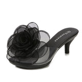 kamames Three-Dimensional Flowers Slippers Summer Transparent Sandals Beach Shoes Thin High Heels Walk Show Crystal Party Women Shoes