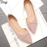 kamames Women Flats Pink Black Pure Color Plus Small Size 34 Large 41 42 43 44 Suede Leather Pointed Toe Office Lady Flat Heel Shoes