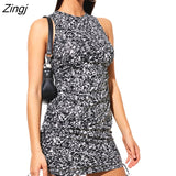 kamames Women Ladies Sleeveless O neck Drawstring Bodycon Slim Summer Casual Party Mini Dress