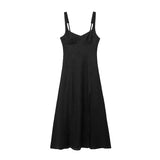 kamames New Solid Color Shoulder Straps Long Sling Dress 3314354