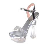 kamames Crystal Heels Women Clear Platforms Shoes 2022 Summer Bling Silvery High Heels Sandals Female Transparent PVC Sexy Wedding Shoes
