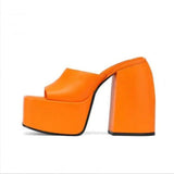 kamames high-heeled square head open-toed fish mouth solid color one-line buckle women's slippers women shoes high heel