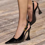 kamames Caiying Rose Baotou Sandals Women's New Pointed Back Empty Shoes Lacquered Leather Stilettos Sexy High Heels In Spring 2024