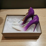 kamames White Gradient Concise brand shoes plus size pointed 12cm high stiletto heels shallow classic women pumps QP042 ROVICIYA