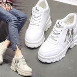 kamames Women Shoes 2023 New Fashion Dad Shoes Spring Female Casual Sneakers Wedge High Heel Beige/White Sneakers Zipper