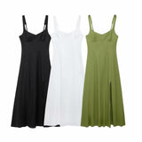 kamames New Solid Color Shoulder Straps Long Sling Dress 3314354