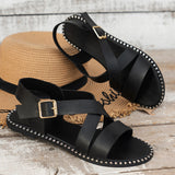 kamames New Large-Size Flat-Soled Sandals One-Word Buckle Fish Mouth Roman Shoes 46 Out Of Stock