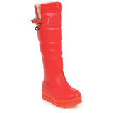 kamames Winter Women Boots Warm Plush Sonw Boots Platform Flat Heel Knee High Boots Slip On Female Shoes Black White Red