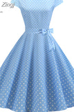 kamames Vintage Dress Women Polka Dot Elegant Short Sleeve A-Line Midi Party Dress Sundress Robe Rockabilly Vestidos