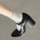 kamames Women's Thick Heels Mary Jane Shoes 2024 New Spring Black Leather Shoes French Retro Pointed Single Shoes